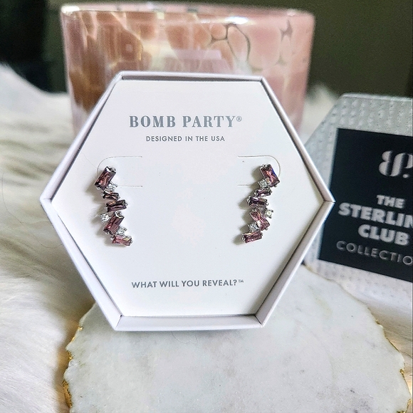 NWT Bomb Party 3148 Rhodolite Cubic Zirconia Sterling Silver Crawler Earrings - Picture 4 of 6